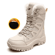 Cyiecw Waterproof Snow Boots for Men and Women Outdoor Mid-tube Lace Winter Warm Plus Velvet Snow Cotton Shoes Thick-soled High-top Boots