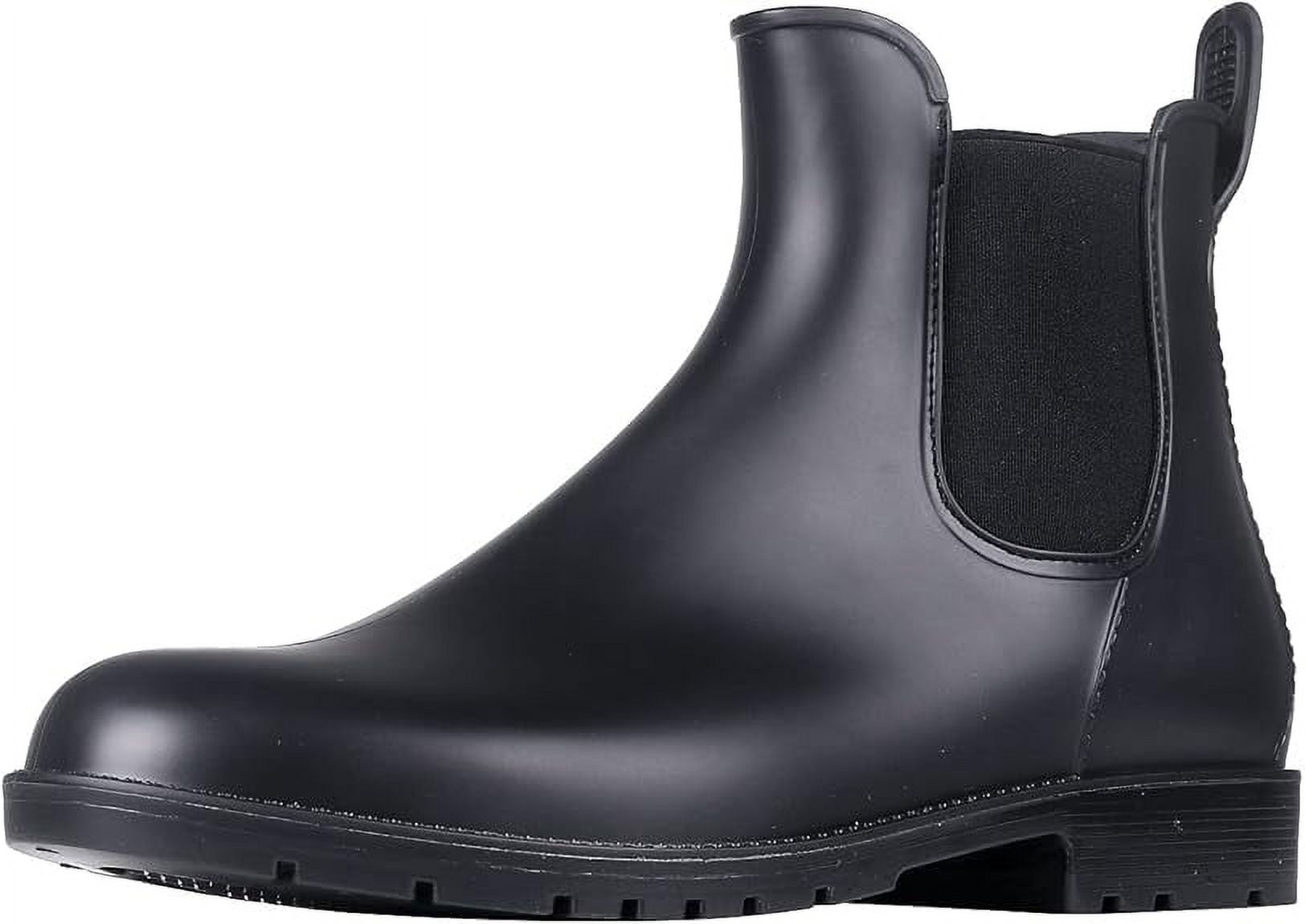 Cyiecw Women's Short Rain Boots Waterproof Anti Slip Rubber Ankle Chelsea Booties Rainboots for Women, Black, Size 11