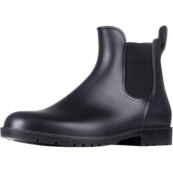 Cyiecw Women's Short Rain Boots Waterproof Anti Slip Rubber Ankle Chelsea Booties Rainboots for Women, Black, Size 8.5