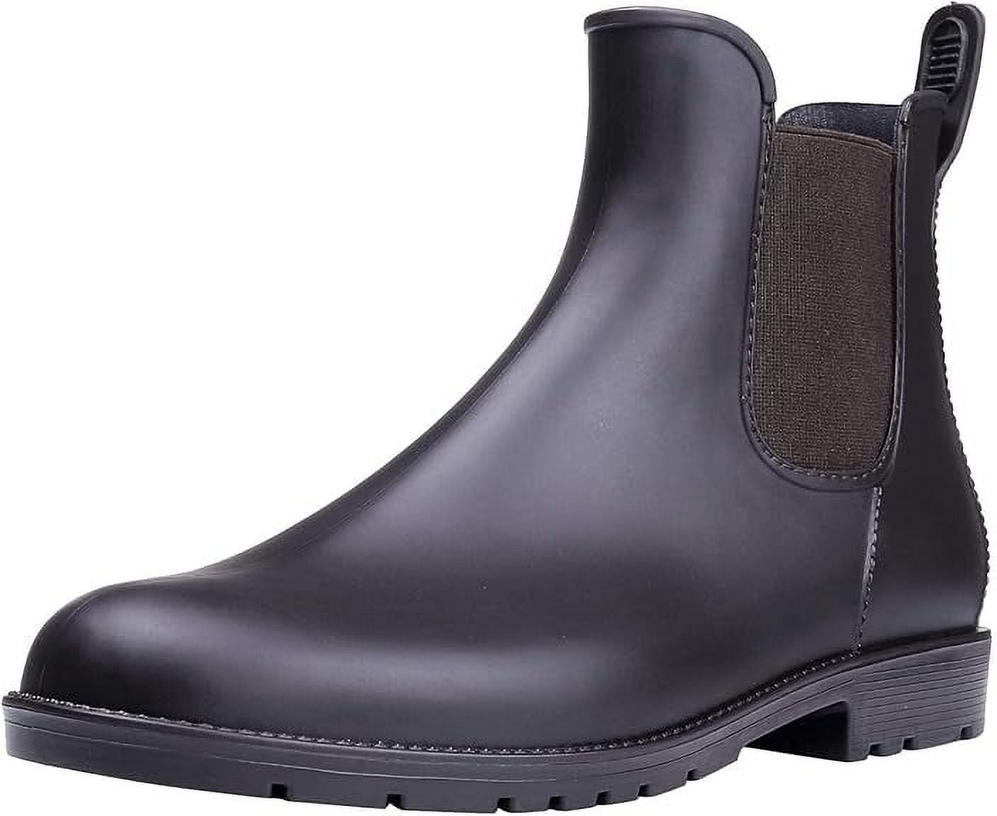 Cyiecw Women's Short Rain Boots Waterproof Anti Slip Rubber Ankle Chelsea Booties Rainboots for Women, Brown, Size 10