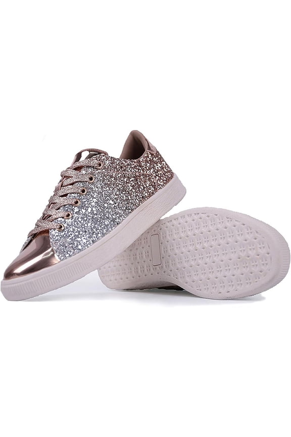 Women's Glitter Shoes Fashion Shiny Sequin Tennis Sneakers Lightweight Lace up Casual Shoes