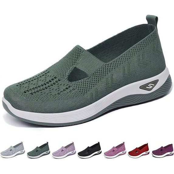 Cyiecw Women's Woven Orthopedic Breathable Soft Shoes Go Walking Slip on Diabetic Foam Shoes Hands Free Slip in Sneakers Arch Support