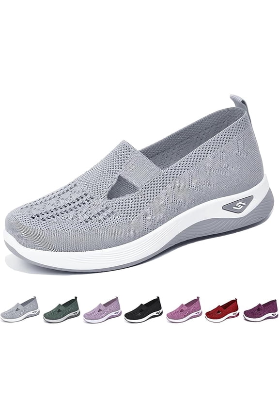 Women's Woven Orthopedic Breathable Soft Shoes Go Walking Slip on Diabetic Foam Shoes Hands Free Slip in Sneakers Arch Support