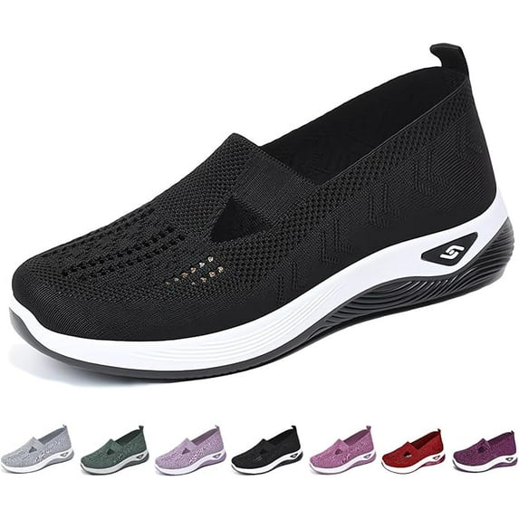 Cyiecw Women's Woven Orthopedic Breathable Soft Shoes Go Walking Slip on Diabetic Foam Shoes Hands Free Slip in Sneakers Arch Support