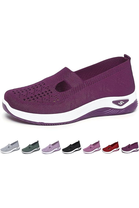 Women's Woven Orthopedic Breathable Soft Shoes Go Walking Slip on Diabetic Foam Shoes Hands Free Slip in Sneakers Arch Support