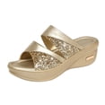 thumbnail image 1 of Cyiecw Womens Platform Wedge Sandals Summer Comfortable Sequins Open Toe Slip On Slides Slippers, 1 of 7