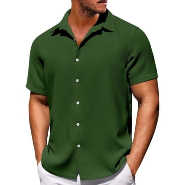 Cyinyin 2024 Basic Beach Mens Polo Shirt Polo Short Sleeved True Classic Tees Men , Soild Color Cardigan Loose Beach Polo Shirts for Men Polyester Button Down Polo Shirt Green