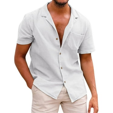 Cyinyin 2024 Basic Mens Polo Shirts Collar Short Sleeved Mens Shirts, Soild Color Cardigan Loose Polo Shirts for Men Polyester Button Down Polo Shirt with Pockets