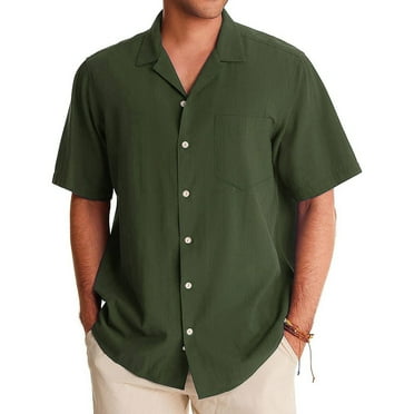 Cyinyin 2024 Basic Summer Men Polo Shirt Collar Short Sleeved Work Shirts for Men , Soild Color Cardigan Flowy Beach Men's Polo Shirts Polyester Turn Down Polo Shirt Green