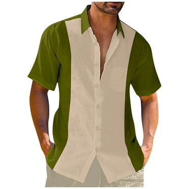 Cyinyin 2024 Choice Beach Men Polo Shirt Laple Short Sleeved Mens Shirts, Color Block Cardigan Flowy Summer Men Polo Shirt Polyester Turn Down Polo Shirt with Pockets