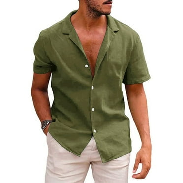 Cyinyin 2024 Classic Beach Men's Polo Shirts Collar Short Sleeved Beach Polo Shirts for Men, Soild Color Cardigan Loose True Classic Tees Men Polyester Turn Down Polo Shirt Green L