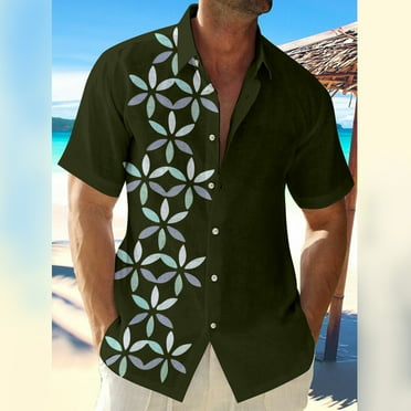 Cyinyin 2024 Classic Summer Polo Shirts for Men Laple Short Sleeved Mens Shirts Casual, Floral Print Cardigan Loose Beach Men's Polo Shirts Polyester Turn Down Polo Shirt