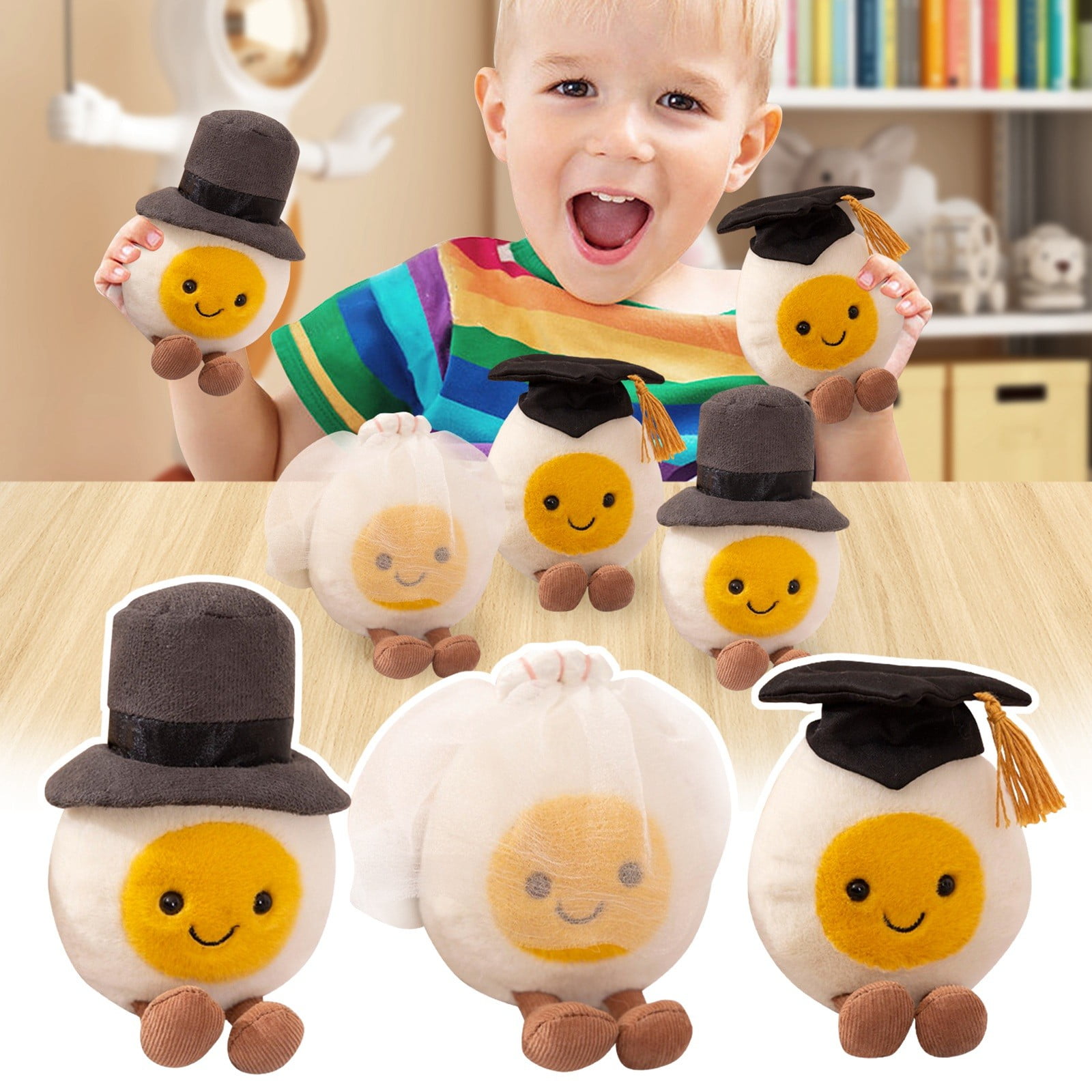 Cyinyin 3 PCS Amuseables Plush Doll Toy Graduated Bride Groom Boiled Egg, Surprise Stuffed ...
