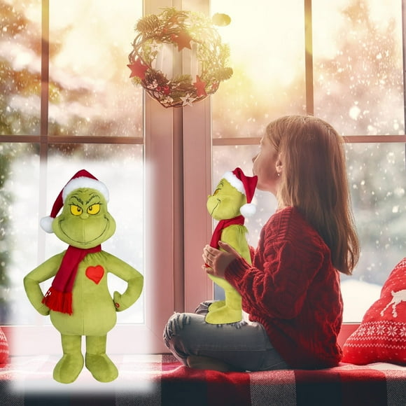 Cyinyin 9 inch Grinch Christmas Plush Dolls, Xtmas Tabletop Decor Holiday Gifts for Girl Friends, Stuffed Animals Christmas Ornaments for Holiday Family Party Home