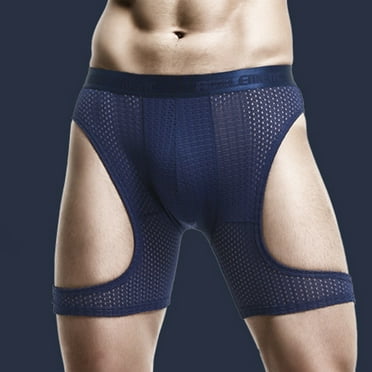 Cyinyin Men's Underwear Boxers for Men Men's Sports Running Underwear Anti-Wear Leg Ice Wire Hollowed Out Boxer Pants Extended Tight Boxer Pants Men's Underwear Blue 4XL