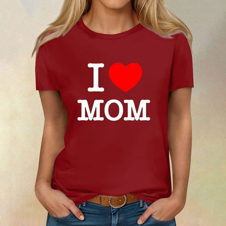 Cyinyin Mothersday Gifts I love MOM Graphic Womens Shirts, Mama