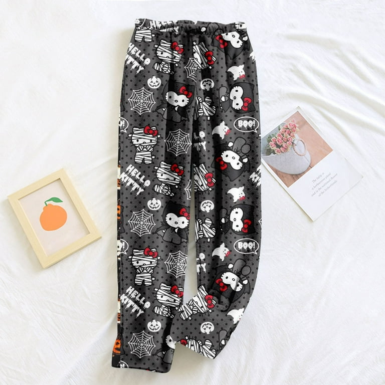 Cyinyin Sanrio Hello Kitty Couple Halloween Sleepy Pants Warm Flannel Anime Pajamas For Women Men Cartoon Unisex Couple All Over Print Bottoms Sleep Pajama Pants New Year Valentine Gifts S Walmart