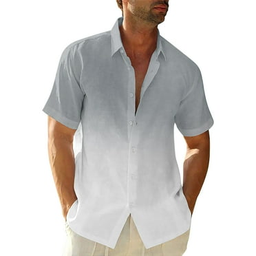 Cyinyin True Classic Tees Men Gradient Cardigan Men's Quick-Dry Short Sleeve Athletic Performance Polo Shirt (Available in Big & Tall) Button Down Basic Men Polo Shirt Gray L