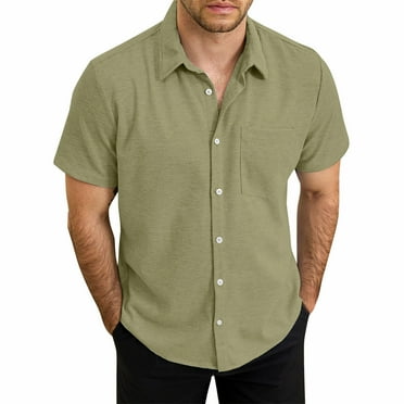 Cyinyin True Classic Tees Men Soild Color Cardigan Men's Quick-Dry Short Sleeve Athletic Performance Polo Shirt (Available in Big & Tall) Button Down with Pockets Men Polo Shirt Army Green L