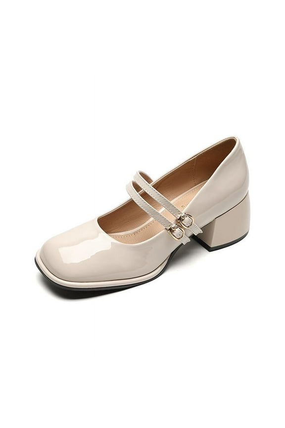 Mary Jane shoes for women 5cm Thick heels French College style student female Vintage leather shoes Casual Single shoes
