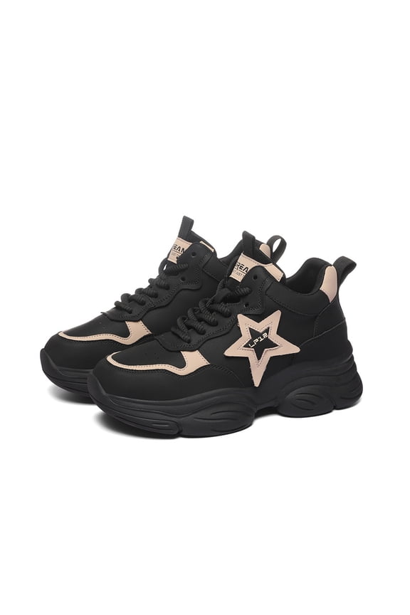 women's sports shoes 5.5cm thick soled flat heel slim non slip low top adult female casual travel shoes students outdoor sneakers Black\Brown