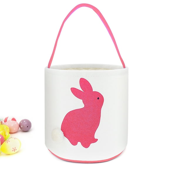 Cylinder Bunny Ear Easter Basket, Dual Layer Canvas Bag With Bunny Design for Easter Egg Hunt Basket Carrying Eggs Gifts for Kids Holding Toys Books School Project Lunch Box-Cylinder Bag- Pink