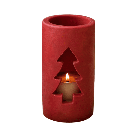 Cylinder Christmas Tree Cutout Tealight Candle Holder, Rustic Hollow Tree Candle Lantern