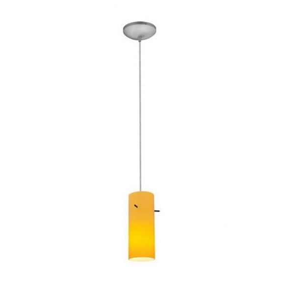 Cylinder Cord Amber Glass Pendant, Brushed Steel