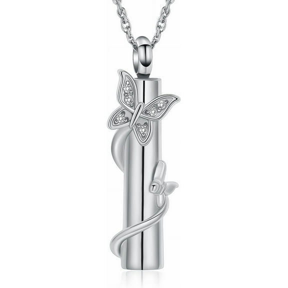 Cylinder Cremation Jewelry Crystal Butterfly Urn Ashes Necklace Hollow Memorial Vial Pendant Memorial Urn Necklace