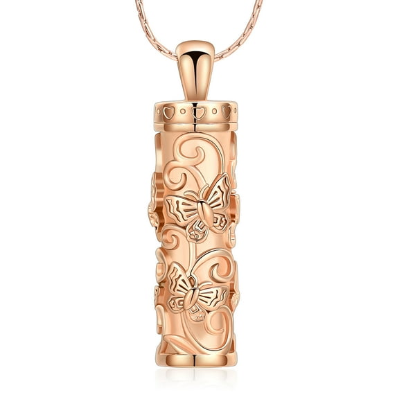 Cylinder Cremation Jewelry Memorial Necklace Butterfly Print Cremation Urn Necklace for Ashes Urn Keepsake with Gift Box