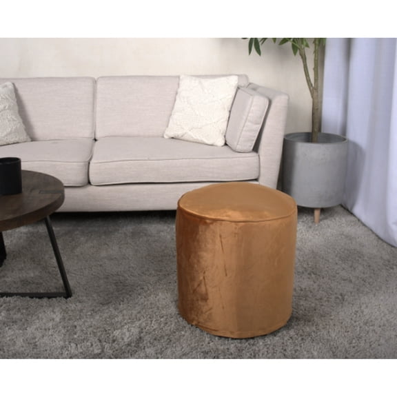 Cylinder Floor Cushion, Apricot Velvet Upholstery, 16x16x16 Inches, 200lbs Weight Limit, Spot Clean, Fill Pouf , 16"x16"x16", 200lb Capacity,