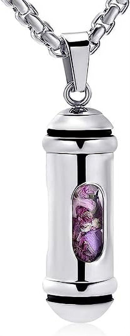Cylinder Glass Container Urn Necklaces for Ashes Stainless Steel ...