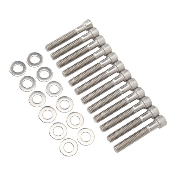 Cylinder Head Fasteners and Washer Kit Hardened 304 Stainless Steel Hex Intake Manifold Bolts Fit for SBF Small Block Ford 289 302 5.0L 351W Windsor Engine, 5/16 in x 2 in / 0.8 cm x 5.1 cm