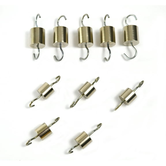 Cylinder Hooked Weights, Set of 10 - (5) 50g (5) 25g, Premium Brass - Retractable Hooks on both Ends of Weight - Eisco Labs