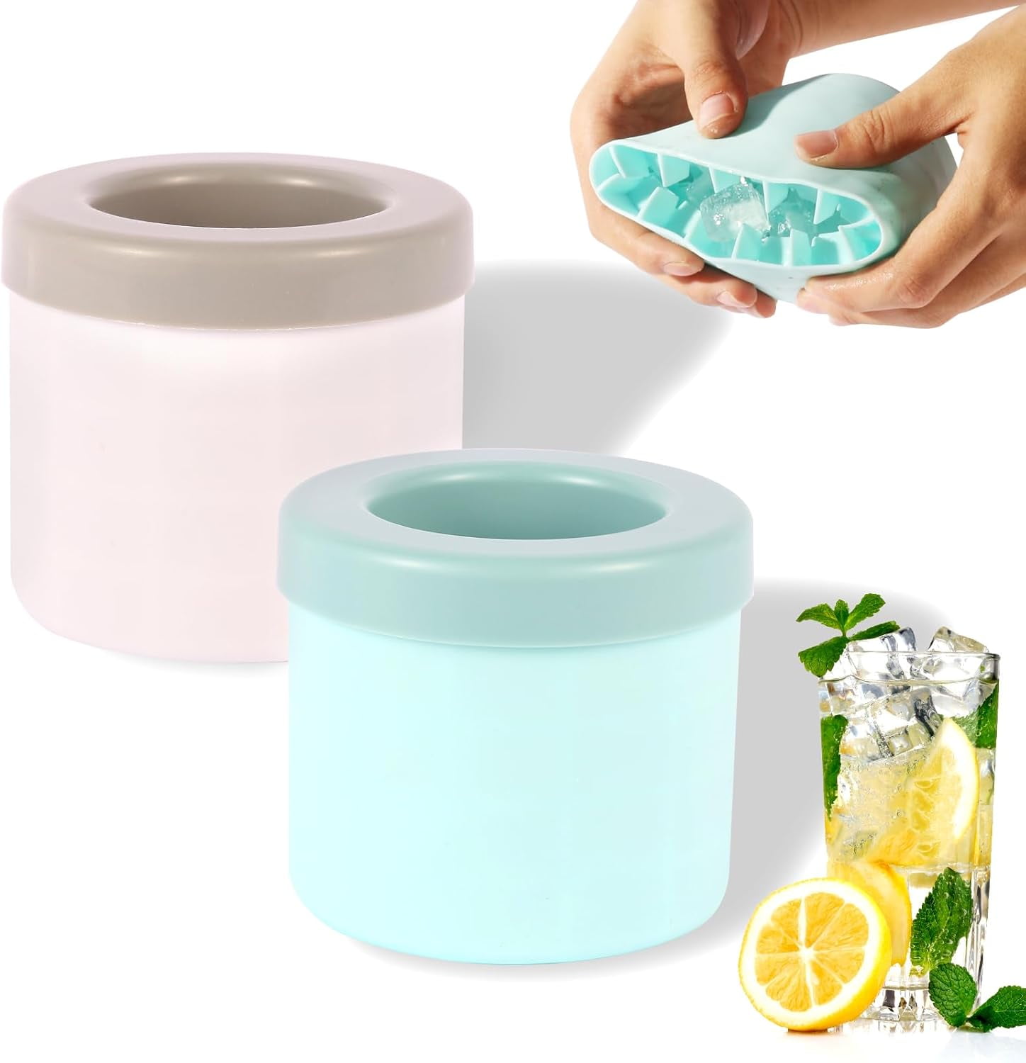 Cylinder Ice Cube Trays, Silicone Mini Modes, Small Maker Cup for Fridge Freezer - Squeeze & Release Cup