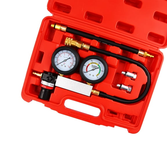 Cylinder Leak Down Tester Engine Compression Diagnosis Tester Kit Dual Pressure Gauges Engine Compression Leakdown Detector Leakage Test Set for Gasoline Engine Easy to Use