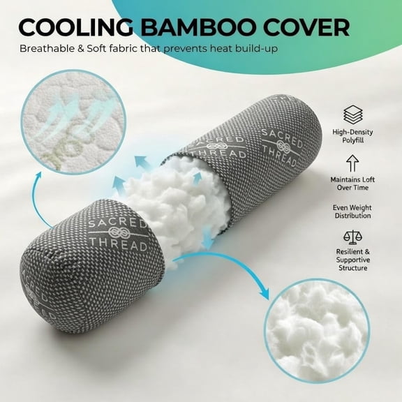 Cylinder Long Pillow for Bed Decorative Grey Cooling Body Pillow for Side Sleeper, Soft and Supportive Full Body Pillows for Adults, Firm Body Pillow (46.5x8) (Grey)$$Bedding