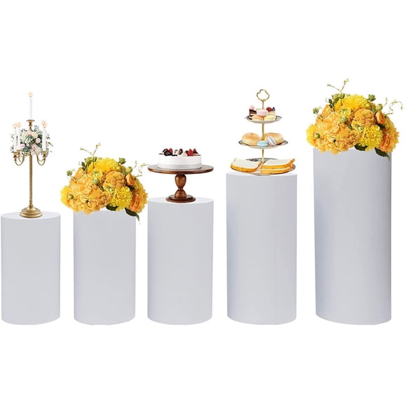 Cylinder Pedestal Art Decor Stand Cylinder Stands Pedestal Display Round Column Plinths Pillars Vases for Wedding Cake Display Plinths Pillars 5PCS