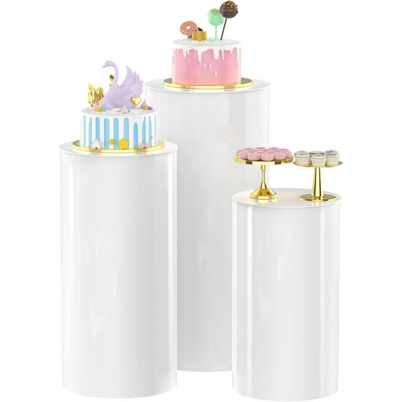 Cylinder Pedestal Stands 3Pcs White Round Cylinder Pedestal Display Plinth Pillars for Wedding Party Decor 35.4