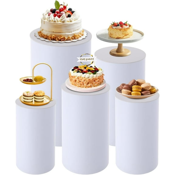 Cylinder Pedestal Stands for Wedding Ceremony Birthday 5Pcs,Pedestal Display Plinth Pillars with Multifunctional Use,Large Cylinder Tables for Parties,Celebration Ceremonies.