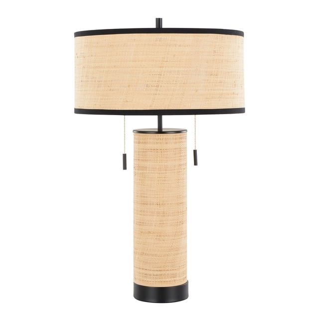 Cylinder Rattan 29" Contemporary Rattan Table Lamp in Black Metal and Natural Rattan from ...