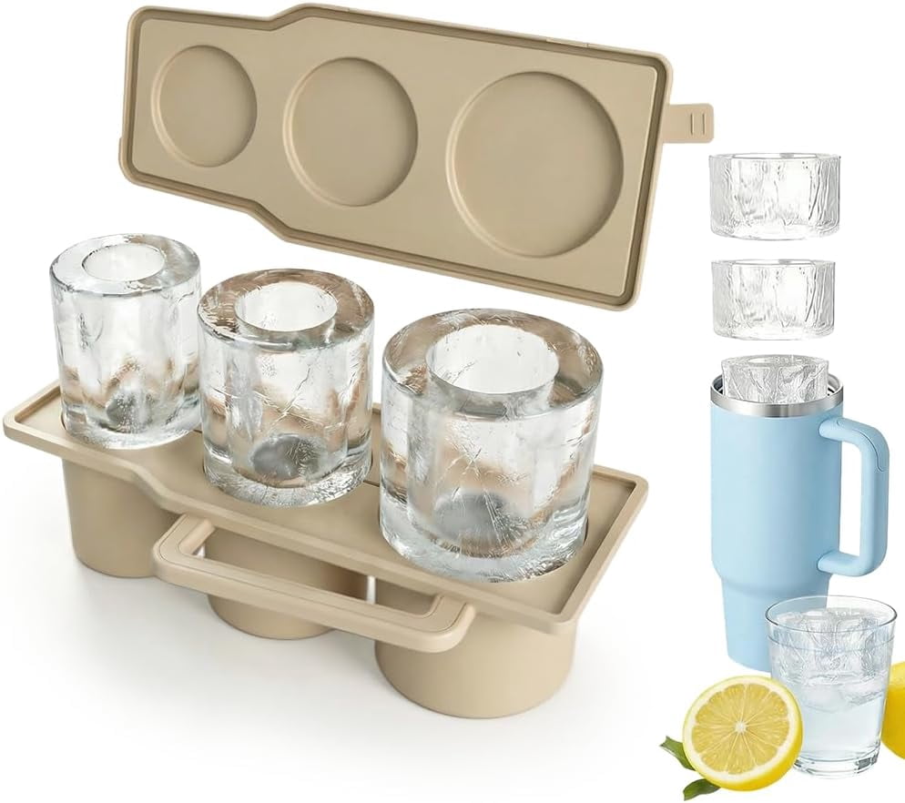 Cylinder Silicone Ice Mold for Stanley 20/30/40 oz Tumbler, Ice Cube Tray with Lid & Bin for Slow Melting, Easy Release Freezer Accessory for Drinks (Gray)