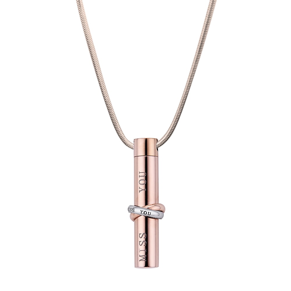 Cylinder Style Memorial Cremation Jewelry Urn Ashes Holder Necklace (Miss You Ring)