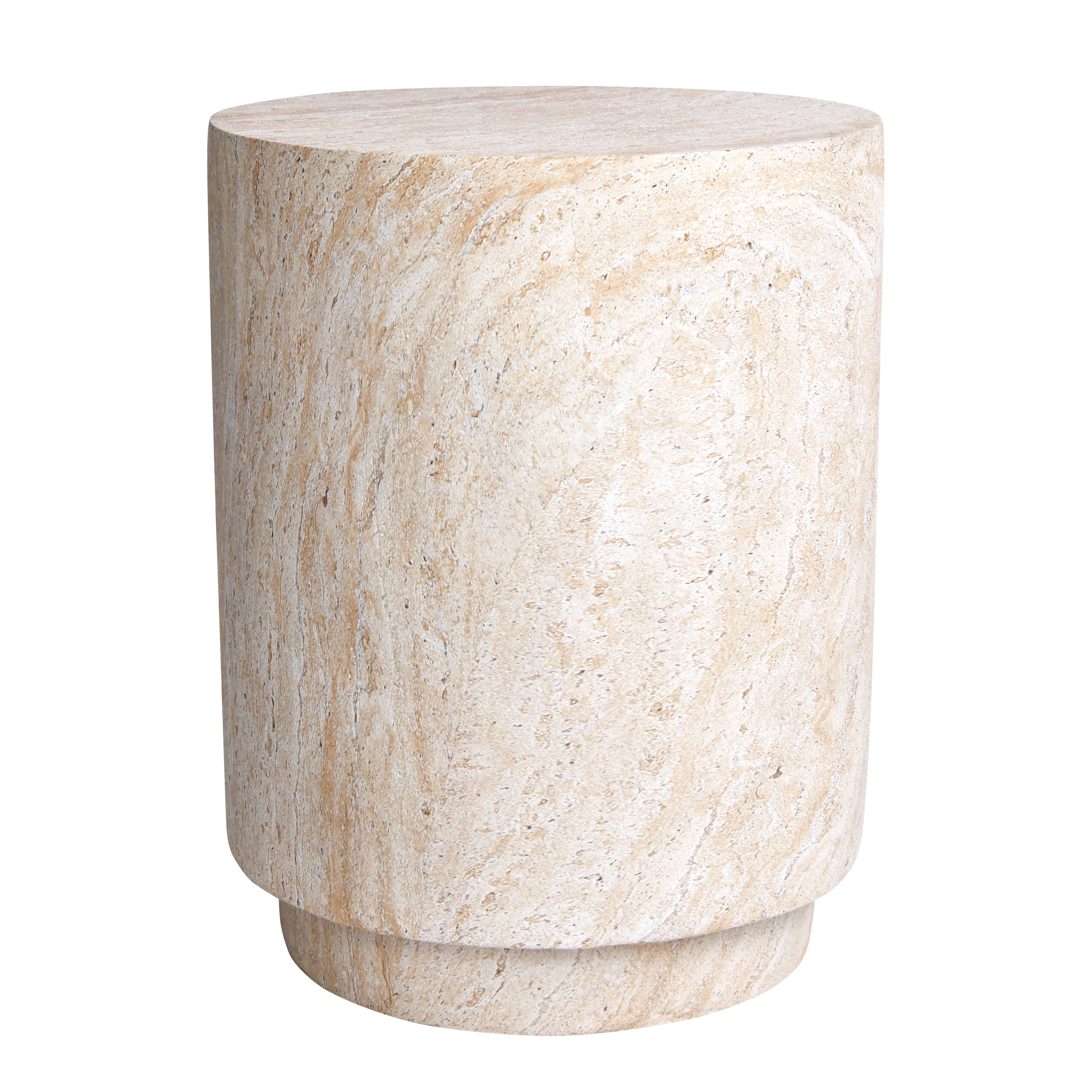 Cylinder Travertine Stone Finish Italian Design MgO Side Accent Table