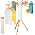 thumbnail image 1 of Cylinder Tripod Clothes Drying Rack - 16 Expandable Rods | Standing Octopus Drying Rack Clothing | Space Saving Master | Collapsible Compact for Laundry Room Household & Indoor | Solid Wood, 1 of 8