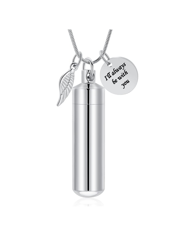 Cylinder Urn Necklace for Ashes Cremation Jewelry with Wing Human / Pet Stainless Steel Memorial Keepsake Ashes Pendant