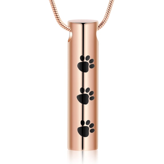 Cylinder Urn Necklace for Ashes Paw Print Cremation Jewelry for Dog and Cat Stainless Steel Memorial Keepsake Pendant for Men Women Gift