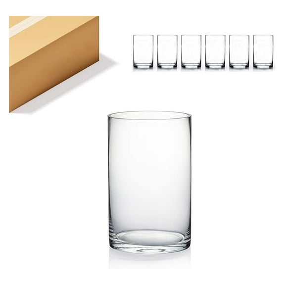 Cylinder Vases - 5"x8" Clear Glass Floral Planter Set of 6 - Wedding Centerpieces, Floating Candle Holders, Home & Event Decor