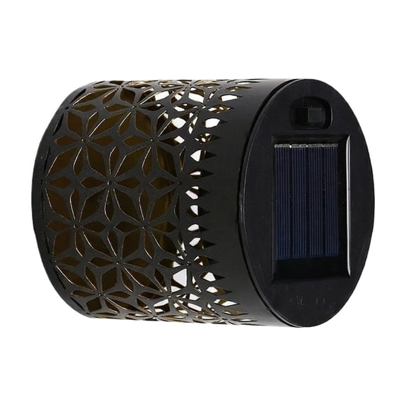 Cylinder Wrought Iron Solar Fence Lights Outdoor 1 PC Hollow Star Pattern Landscape Solar Garden Lights Hanging Geometry Art Top Solar Lights Outdoor for Patio Balcony Railing Pathway Decor B