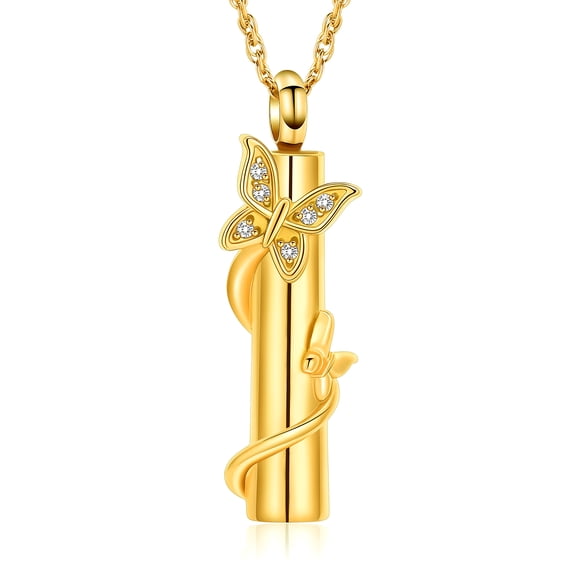Cylinder with Butterfly  Keepsake Cremation Jewelry for Ashes Holder Urn Necklace for Ashes of Loved One Memorial Necklace